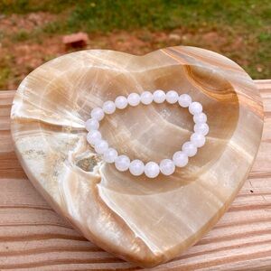 Natural White Jade Gemstone Stretch Bracelet OS